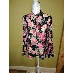 Sm. Express Portofino Women's Black Floral  Blouse Roses, Fem, Whimsigoth 90's